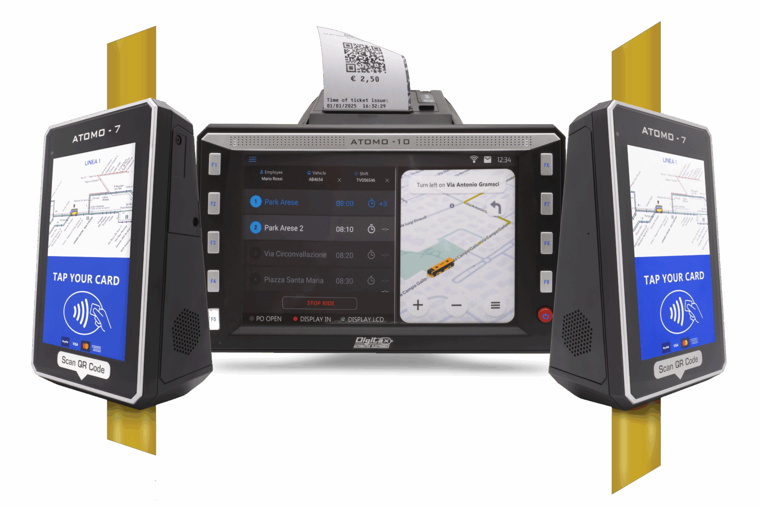 configuration of digitax atomo 7 smart ticketing validators integrated with atomo 10 mdt driver terminal for unified on board ticketing and fleet management