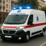 emergency ambulance on the road during service equipped with mobile data terminal