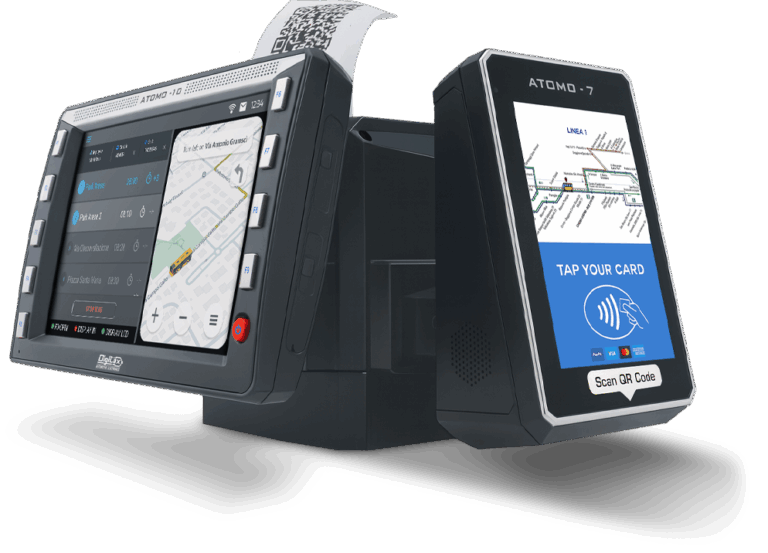 digitax all in one driver console composed of atomo 7 smart ticketing validator and atomo 10 mdt driver terminal with integrated printer for unified on board operations