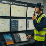 construction site operator monitoring operations from a control room
