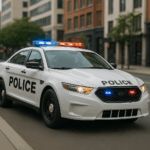 law enforcement vehicle in motion during an emergency call